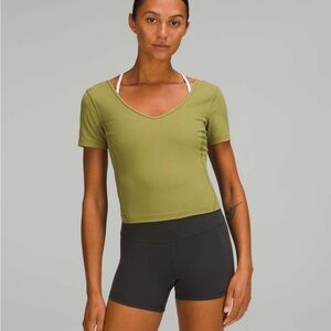 Lululemon Align Short Sleeve V-Neck Top Size 2 Olive Green Nulu